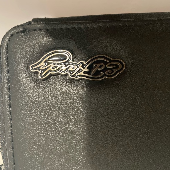 Ed Hardy Black Wristlet with Skull and Floral Design - Picture 4 of 7